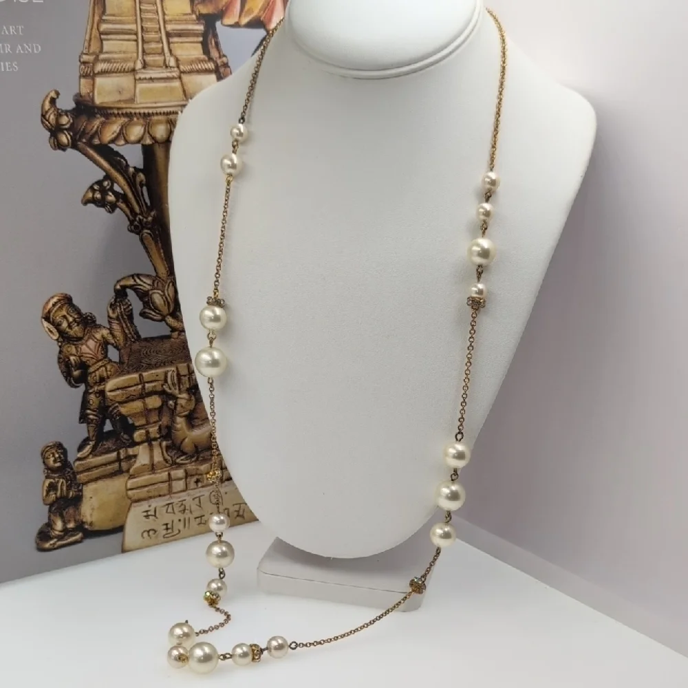 J. Crew Gold and White Pearl Bead Necklace